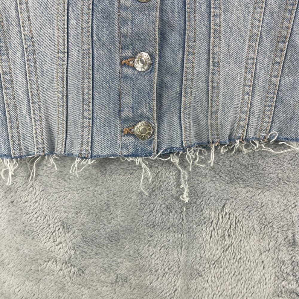 Zara Bustier Top Women's XS Blue Denim Cotton Stretch Smocked Back Strapless - Picture 3 of 13